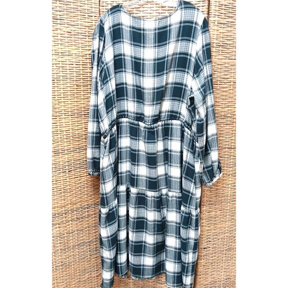 Knox Rose 3x Plaid Dress Midi Green White Button Up Cottage Core Prairie Pockets - Picture 2 of 8
